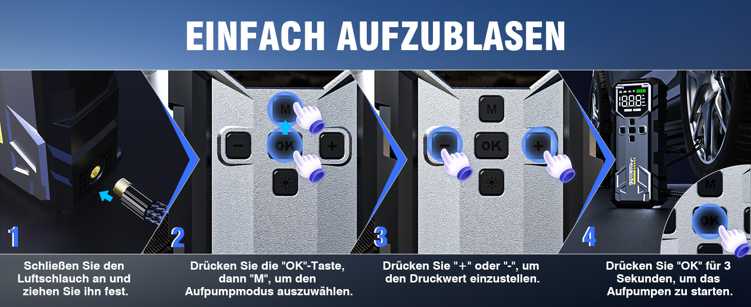 Powerbank Starthilfe 7000A з компресором та LED-ліхтариком: 160PSI, 12V для бензинових та дизельних авто