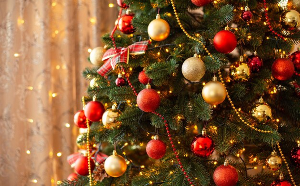 Набір ялинкових прикрас 50 шт. Червоні та золоті кулі для ялинки, міцний пластик, з гачками, для дому та саду