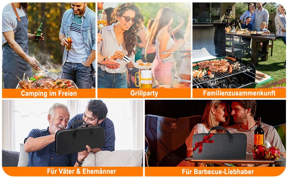 Набір аксесуарів для гриля з нержавіючої сталі, 28 предметів. Ідеальний для відпочинку на природі, кемпінгу та як подарунок на День батька, День народження або Різдво. З кейсом для зберігання.