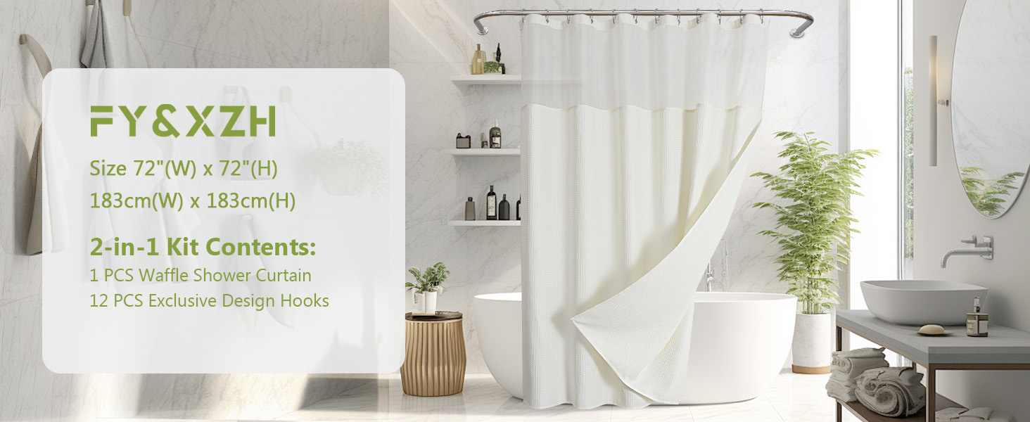 Шторка для душу з тканини вафельного плетіння, важка, водонепроникна, з TPU-покриттям, з сітчастим вікном, готельний стиль, 2 гачки, (Зелений, 83 x 83 см)