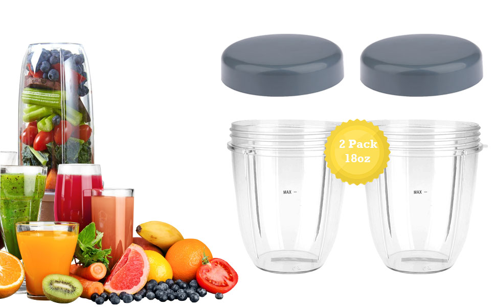 Набір із 2 чашок по 530 мл з запасними кришками для блендера Nutribullet 600W/900W