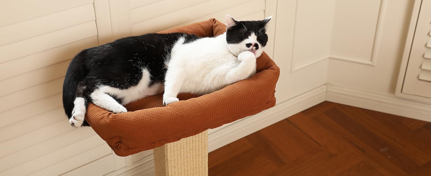 Дерево для котів FUKUMARU, 73 см, з платформою 46 x 36 см, ретро-стиль, з місцем для відпочинку, великий краш-тур з ліжком, з натурального сизалю та масивного дерева. XL