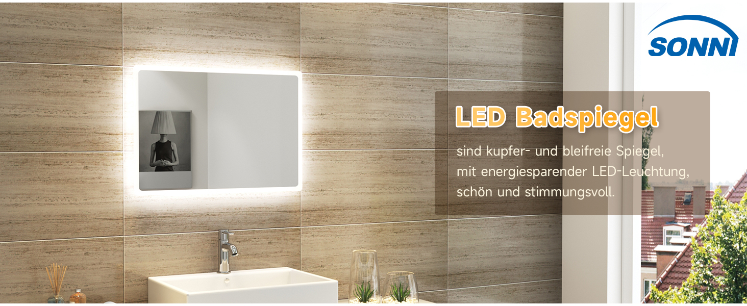 Дзеркало для ванної кімнати SONNI з підсвічуванням 60x40 см, LED, IP44, біле