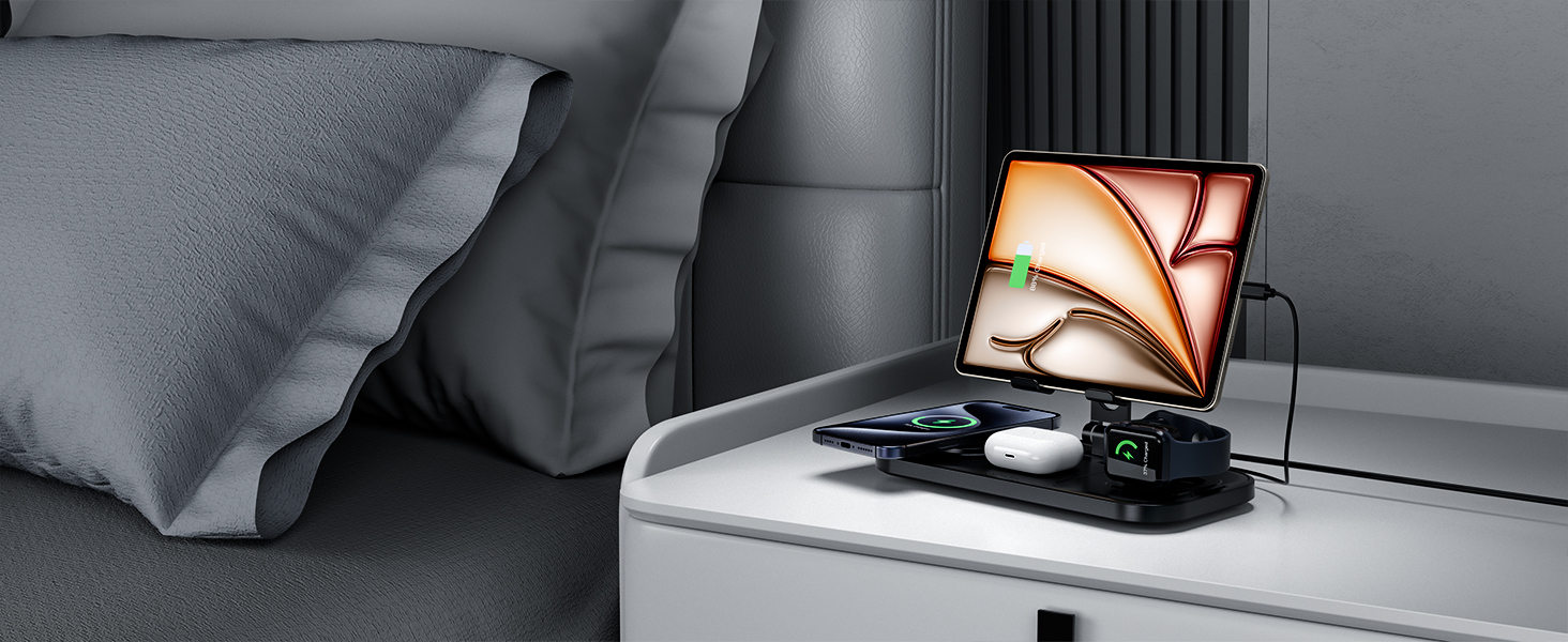 4-в-1 Бездротова зарядка для iPhone 16 Pro Max/15/14, iPad, Apple Watch та AirPods Pro (Чорний)