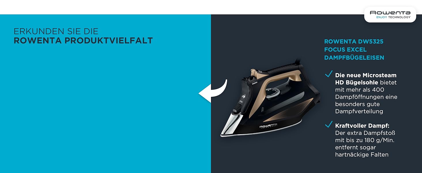 Праска Rowenta Acessteam DW4301: 2500 Вт, 140 г/хв, Microsteam 300, захист від накипу, без крапель, блакитно-чорна