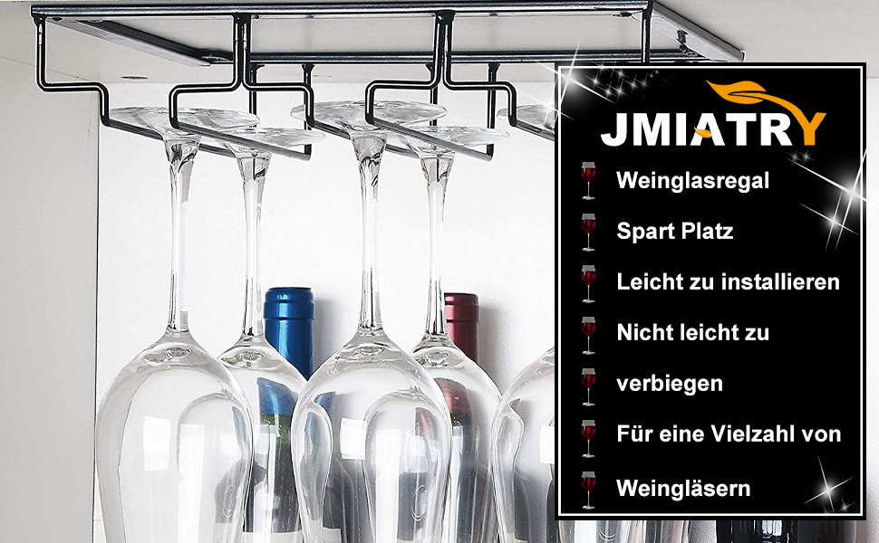 Тримач для келихів вина JMIATRY (2 шт.) - настінний, металевий, чорний (41x23.5x6 см)