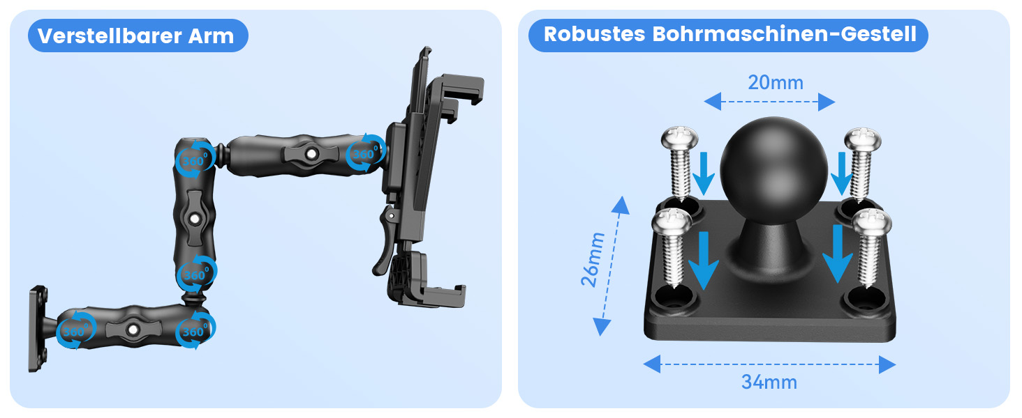 Кріплення для планшета OHLPRO для вантажівки: міцний тримач iPad для бурільної бази, 360° регульований, для iPad Pro, Mini, Samsung Tab, Nexus (7-11 дюймів)