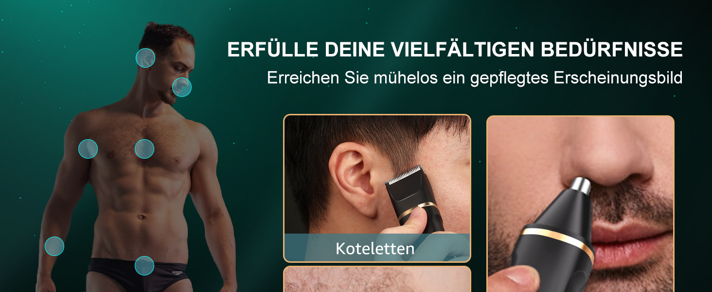 Електричний триммер для чоловіків 3-в-1 Intimrasierer: триммер для носа, обличчя та тіла, IPX7, чорний