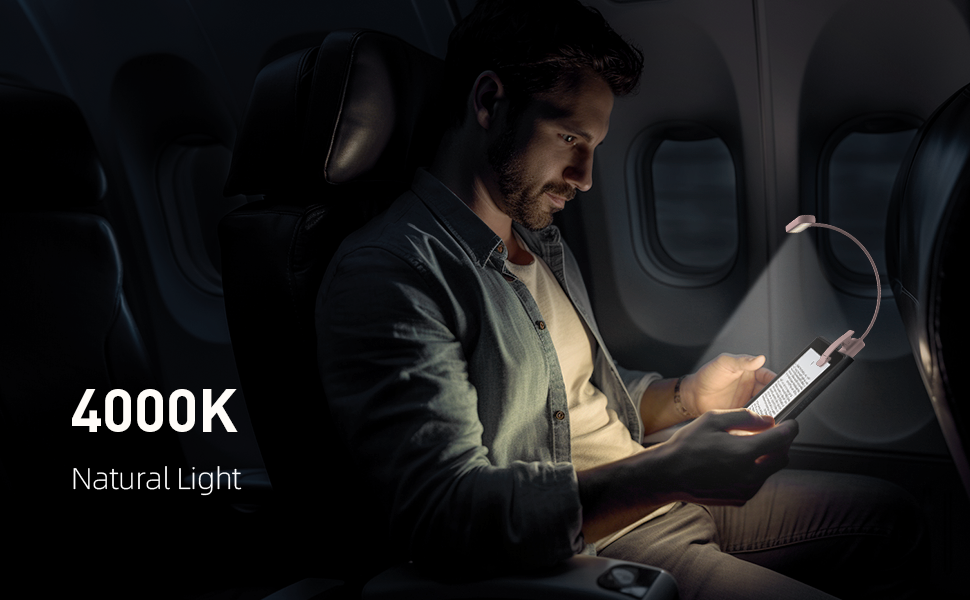 Ліхтарик для читання з кліпсою, USB-C, 3 кольори, 10 рівнів яскравості, гнучкий тримач, дитячий, рожевий (2 шт)