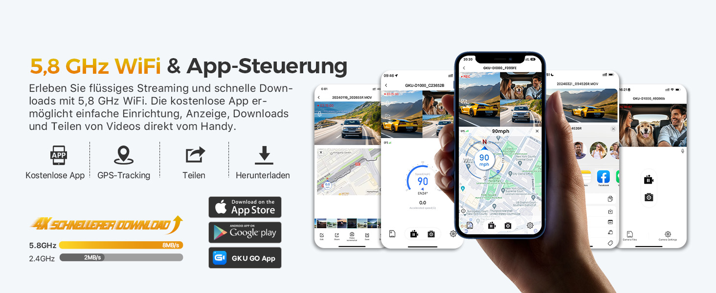 Відеореєстратор GKU 3-камерний, 4K+1080P+1080P, GPS, WiFi, IPS-дисплей 3