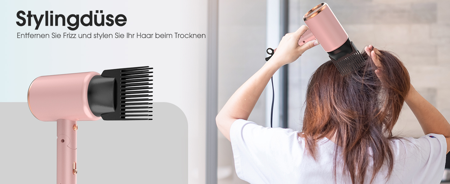 Фен для волосся іонний Haartrockner 2400W з дифузором та насадками, складаний дорожній фен з контролем температури, рожевий