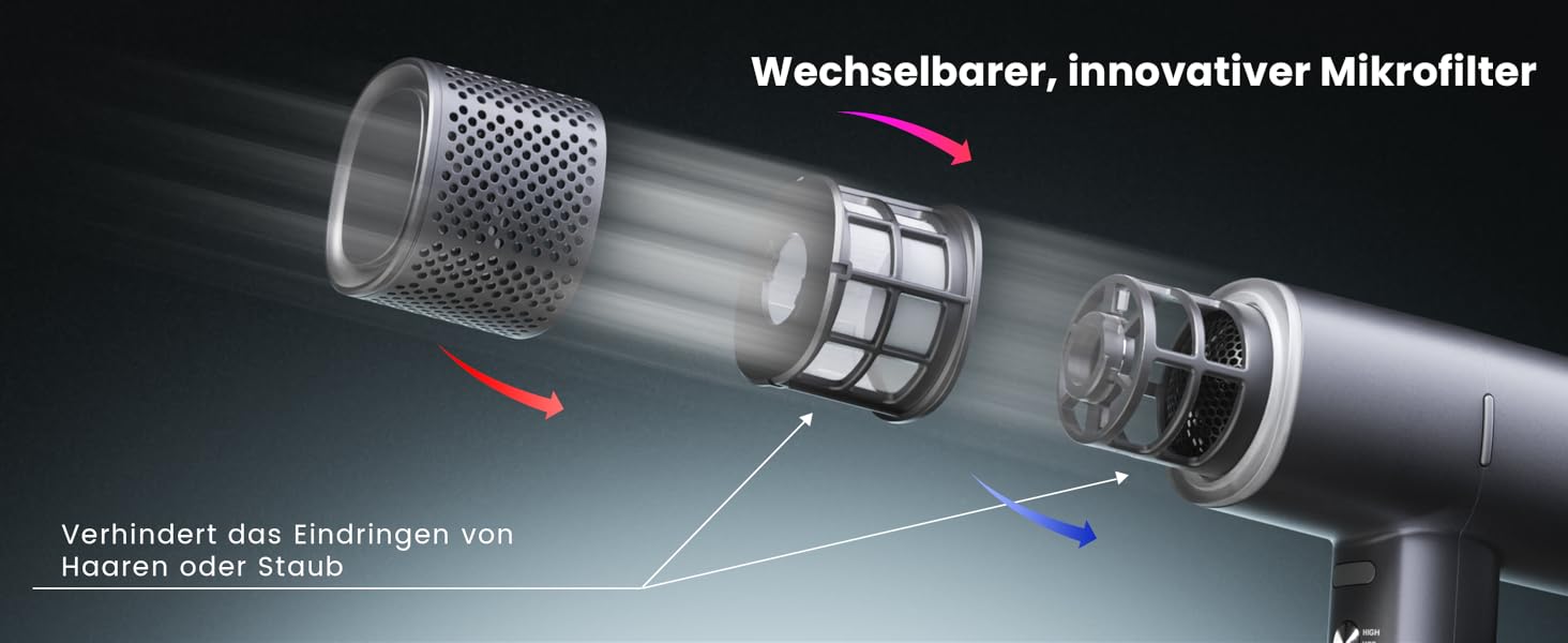 Іонізатор для волосся Föhn - високошвидкісний фен з насадкою-дифузором для жінок та чоловіків, 3 режими/2 швидкості, легкий, рівномірне тепло, тихий, чорний (сірий)