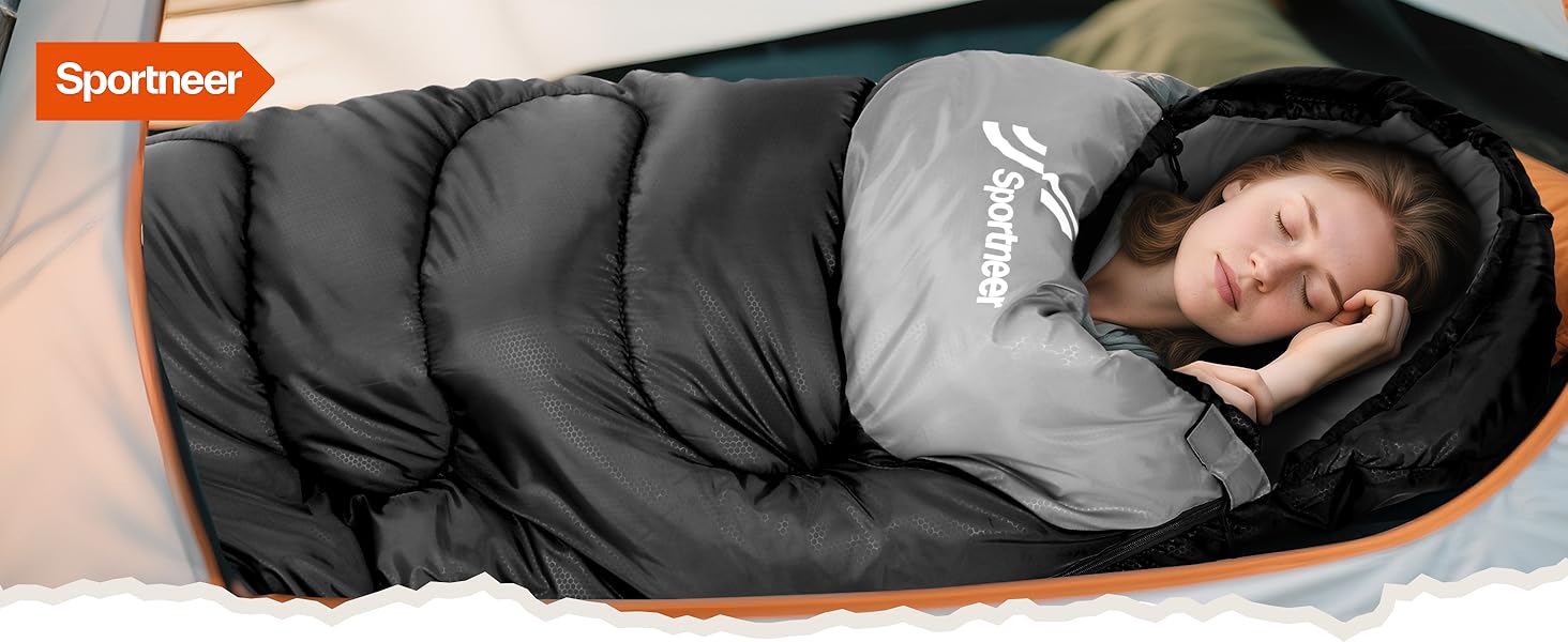 Сплячий мішок Sportneer для кемпінгу: 3-4 сезонний, легкий, компактний, для дорослих