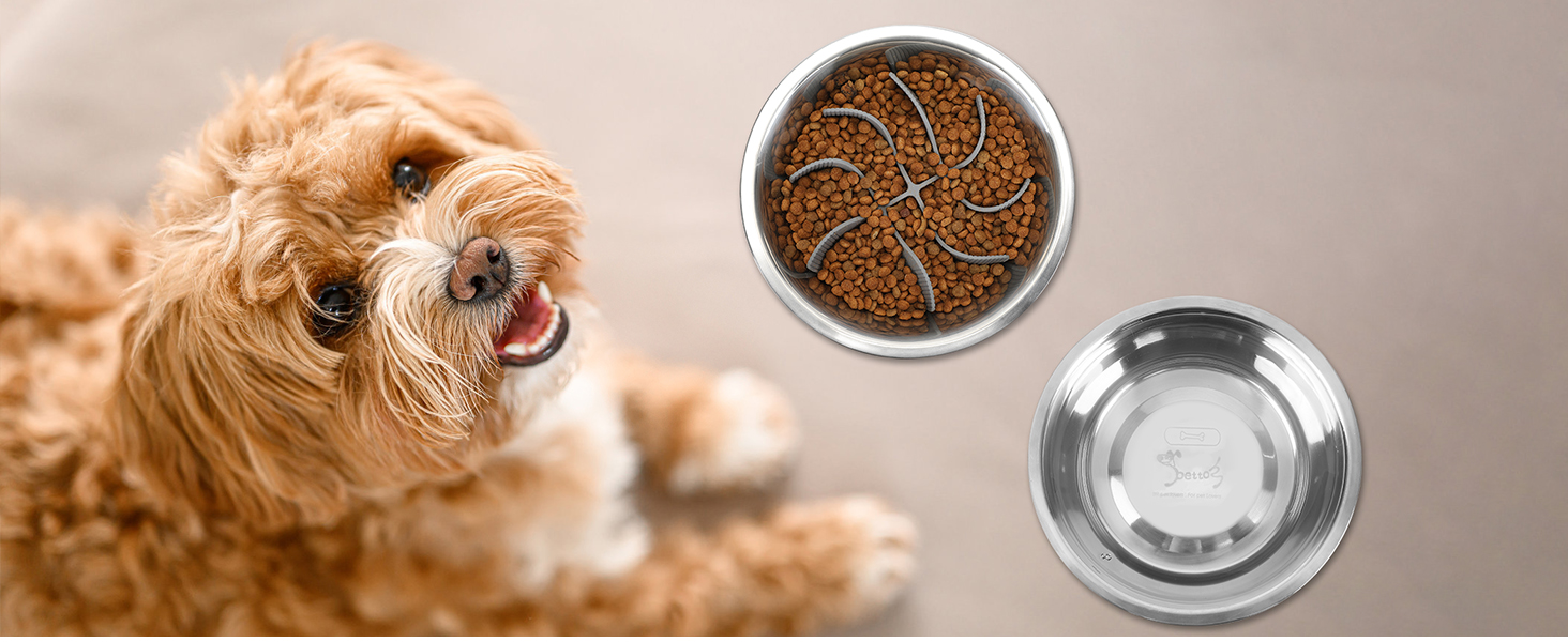 PETTOM Набір з 2 мисок для собак з нержавіючої сталі з антизаковтуванням, 2-в-1, об'єм 1560 мл, з антиковзним силіконовим дном, Ø21 см. Підходить для великих та середніх собак