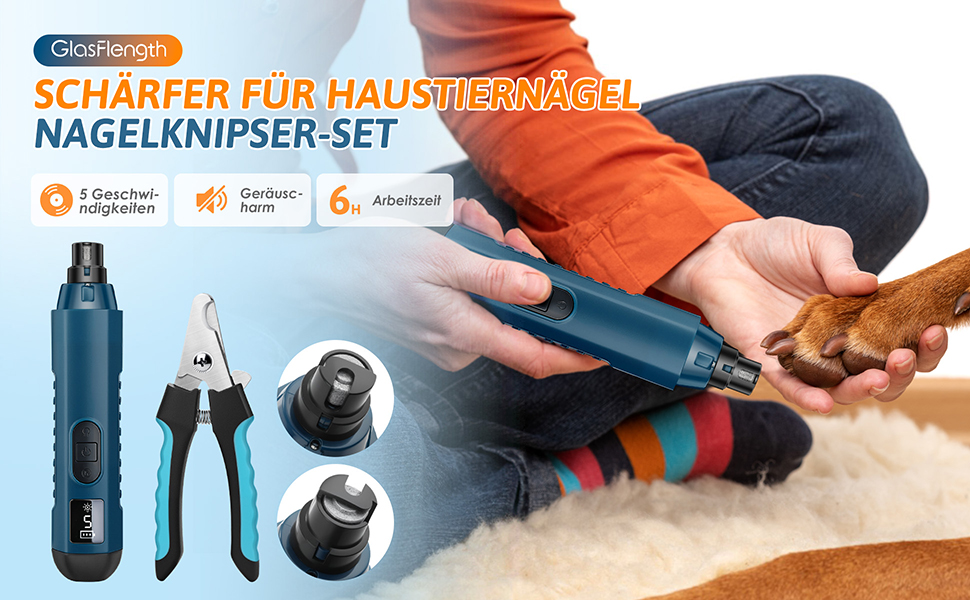 Шліфувальник та ножиці для обрізання кігтів собак, 5-ступеневий шліфувальник для собак з 2 LED-підсвітками. Підходить для великих, середніх та маленьких собак та котів