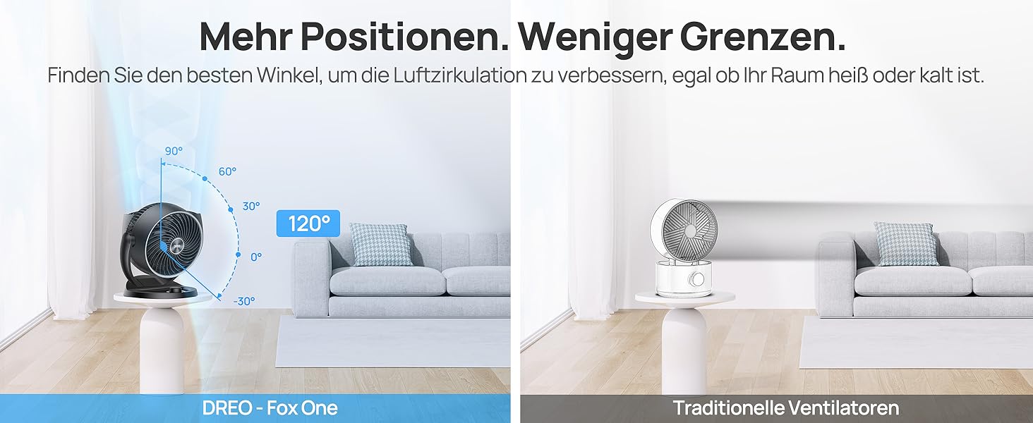 Настільний вентилятор Dreo 28dB: тиха охолода, 30 см, 3 швидкості, 21 м³/хв, кут нахилу 120°, турбо-циркуляція, чорний