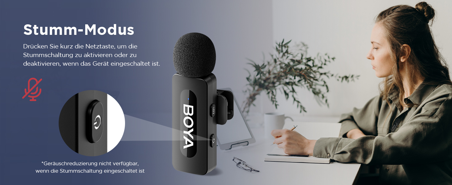 Мікрофон Boya BY-V10 USB-C: бездротовий мініатюрний мікрофон з шумозаглушенням для Android, смартфонів, ноутбуків, YouTube, подкастів, Facebook, Vlogging