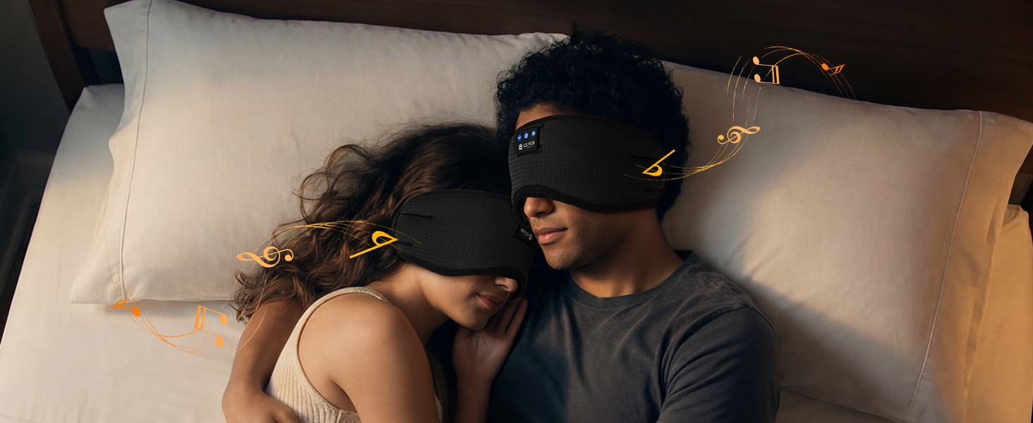 Маска для сну з Bluetooth навушниками LOVE EYE 3D для зручного сну на боці, бамбукова, чорна