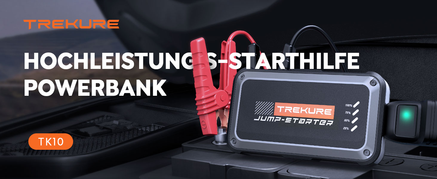 Powerbank Starthilfe TREKURE 4000A для автомобіля: 9.0L бензин/8.5L дизель, LED ліхтарик