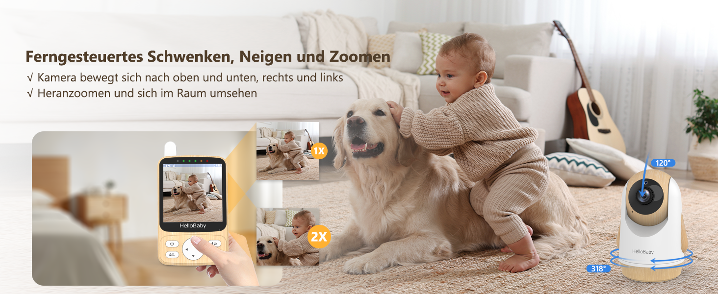 Дитячий відеоняня HelloBaby з камерою 3.2' Digital Funk TFT LCD, бездротовий монітор з нічним баченням, контролем температури та двостороннім зв'язком, білий (HB6340)