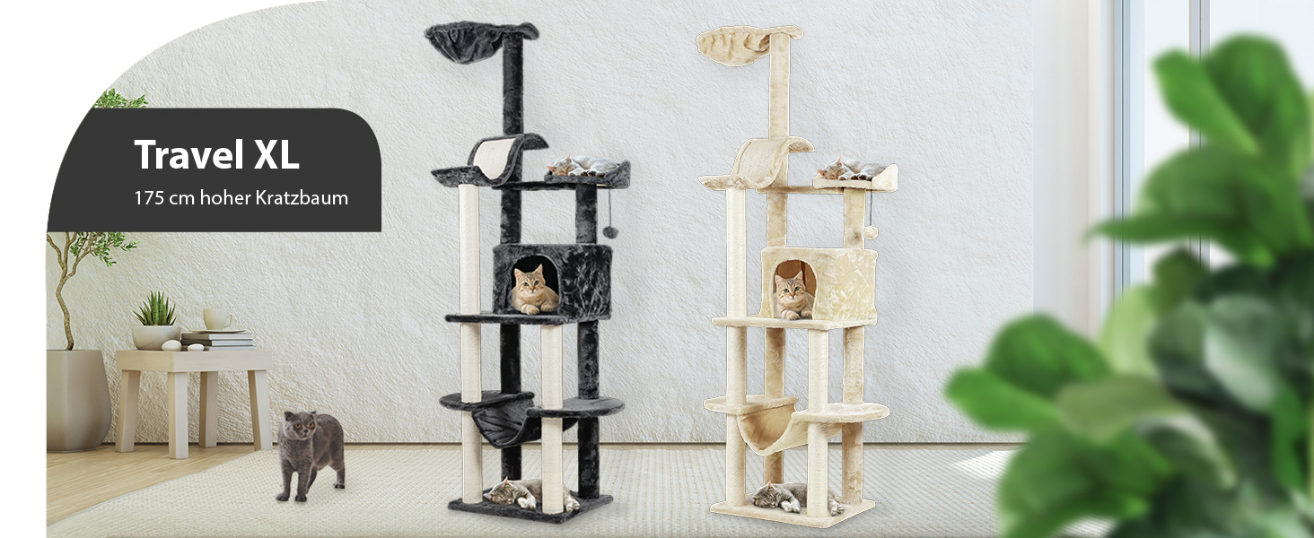 Драбина-стілець для котів Rohrschneider Kratzbaum Travel сірого кольору з інтегрованим м'ячиком та гамаком