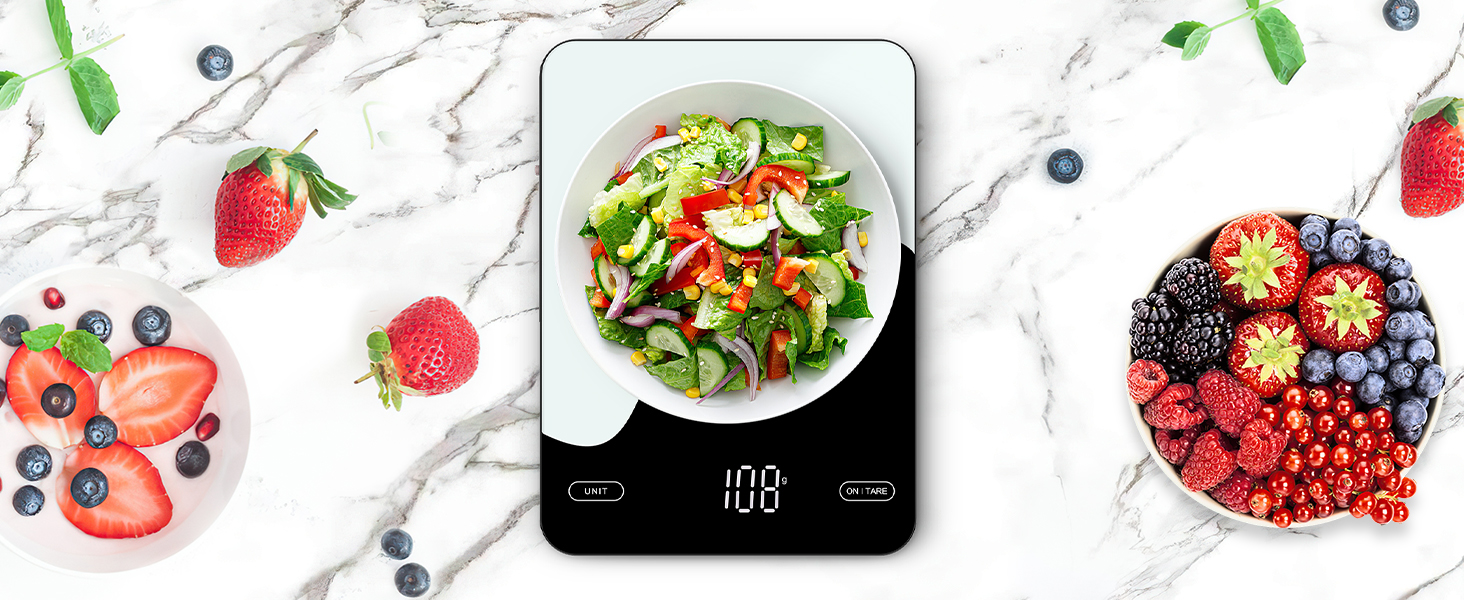 Brifit Kitchen Scale with App - 10kg/1g Digital Food Scale with Calorie Counter, LED Display, Tare Function, USB Rechargeable
