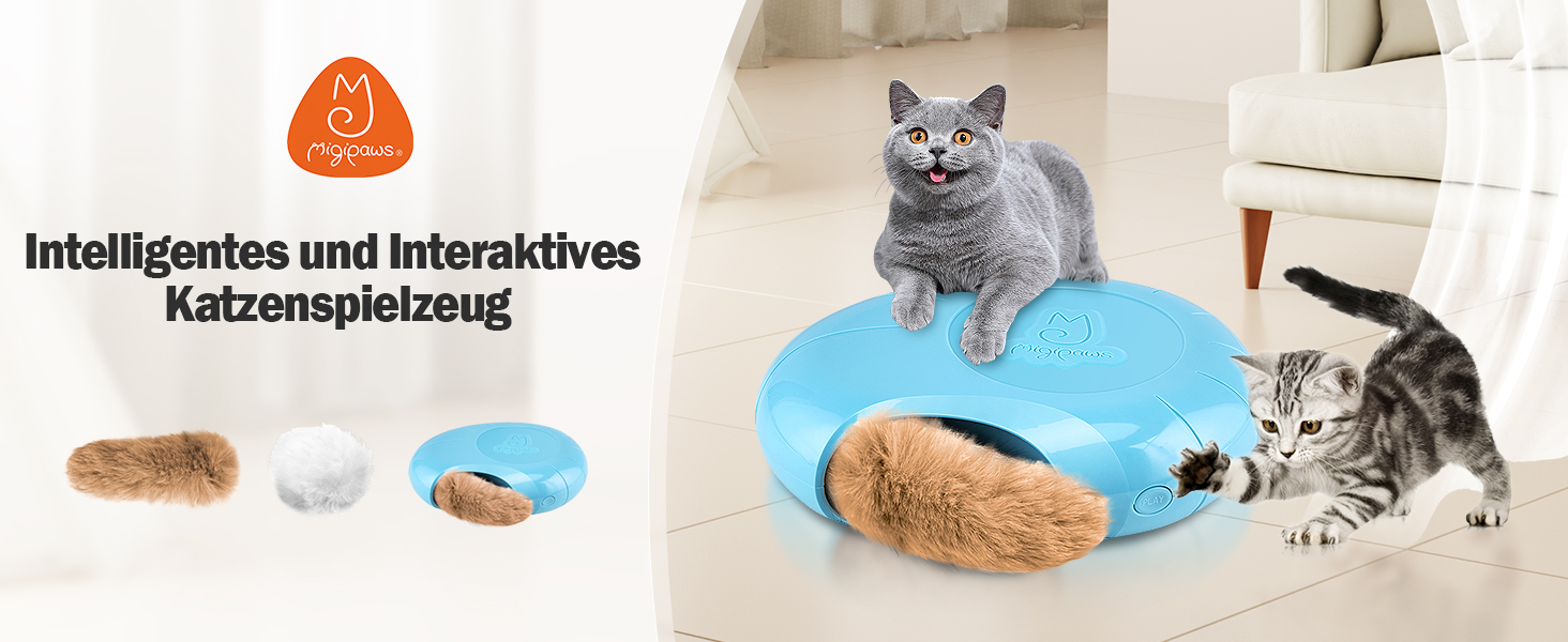 Migipaws Cat Toy, Electric, Interactive, Plush Ball and Tail with Catnip, Squeaking Hide-and-Seek Game in a Mouse Hole, Smart Kitten Teaser, Irregular Movement (Modern)