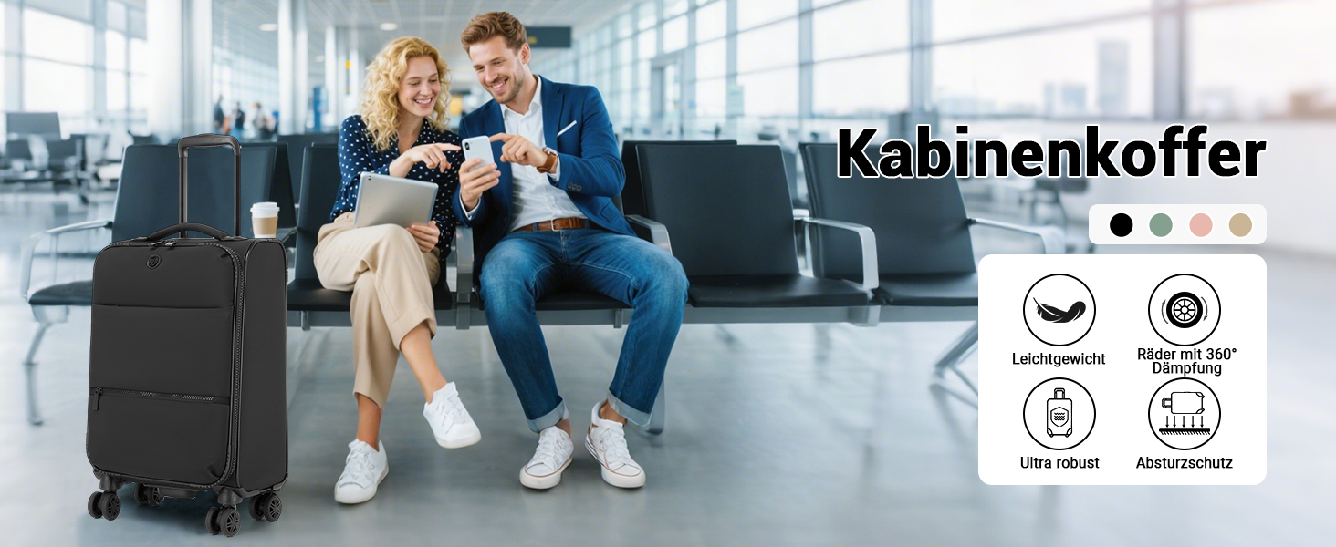 Чемодан ручної поклажі Miss Lulu 59.5 x 36.5 x 25 см, зелений, з відділенням для мокрого/сухого, на 4 колесах, для коротких поїздок та бізнесу