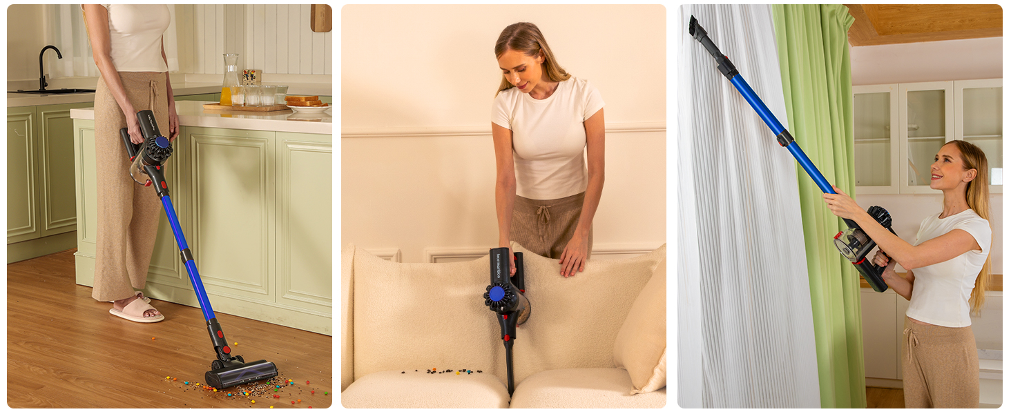 Бездротовий акумуляторний пилосос Ivormentico 50 хв / 40 кПа / 450 Вт з LED, для видалення шерсті тварин, темно-синій