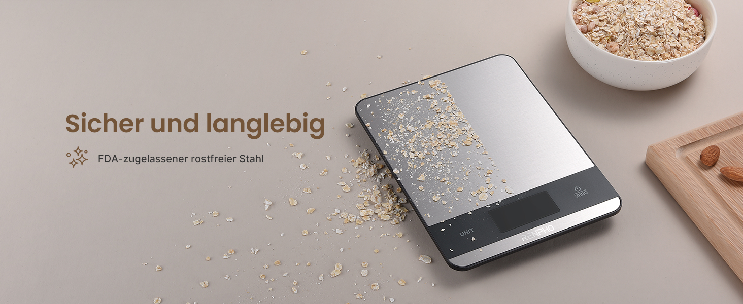 Кухонні ваги RENPHO Digital 5 кг, з 7 одиницями вимірювання, великий LCD-дисплей, платформа з нержавіючої сталі, вимірювання рідини, точність до 1 г
