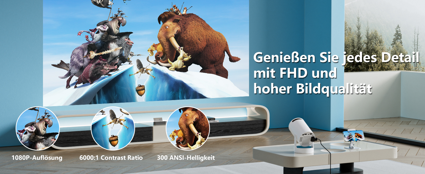 Розумний міні проектор HY300 PRO HIFI: Android 11, FHD 1080p, 4K, 300 ANSI Lumen, WiFi 6, Bluetooth 5.0, для дому та кіно