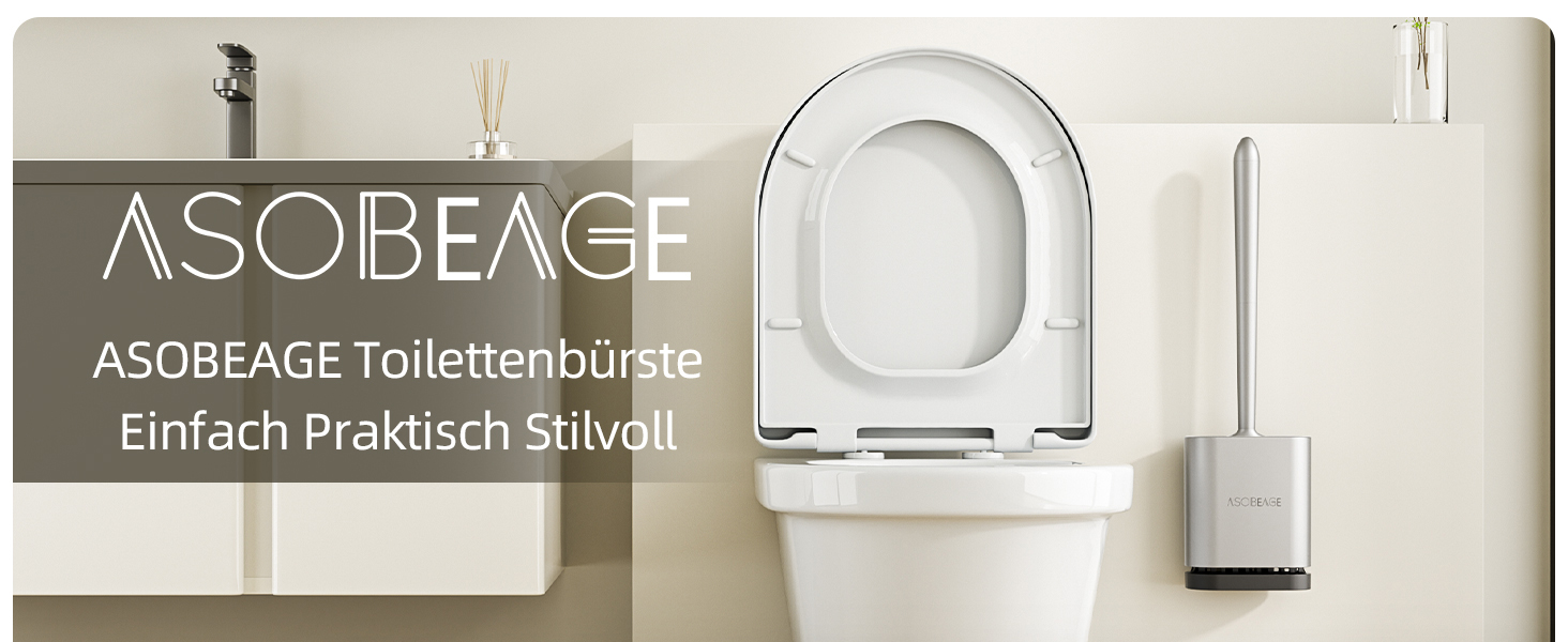 Щітка для унітазу ASOBEAGE з силікону: гнучкий наконечник, ручка з нержавіючої сталі, настінний кріплення, швидковисихаючий тримач для прибирання ванної кімнати (Чорний) (Сірий, 1 шт.)