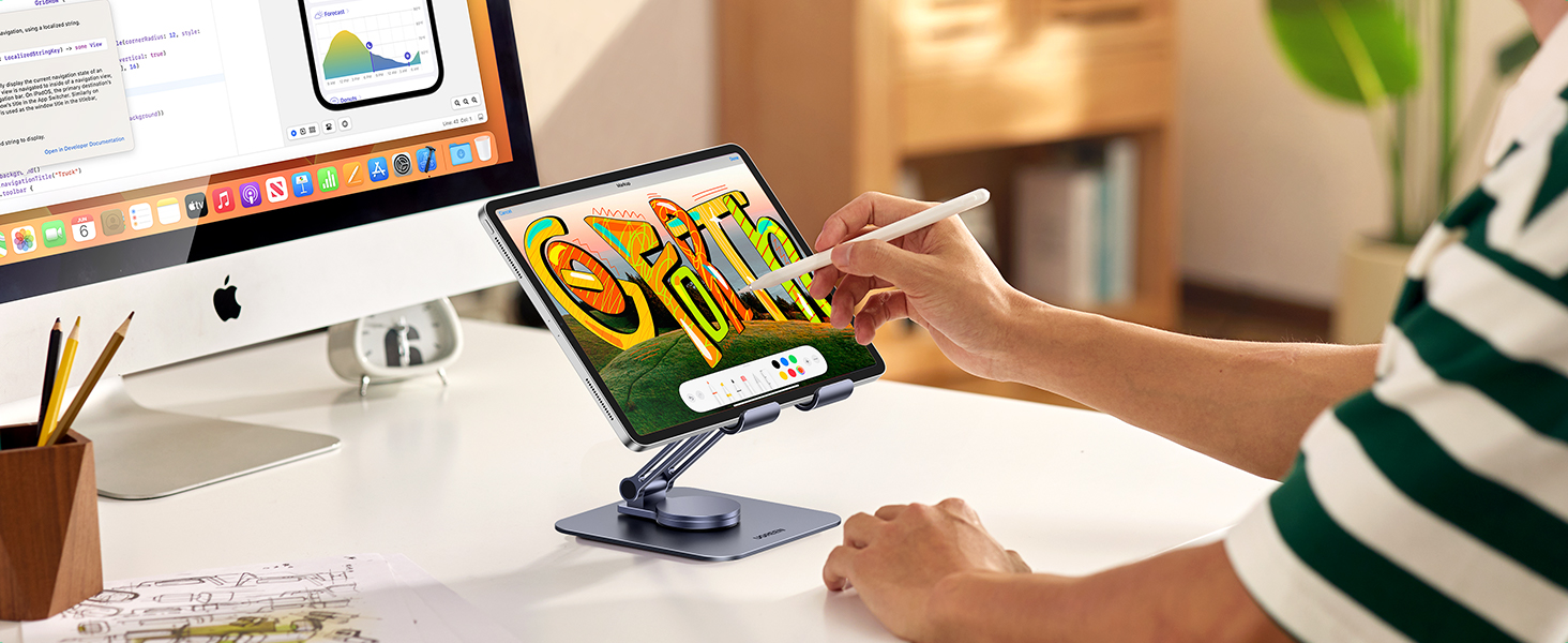Тримач для планшета UGREEN 360° поворотний та регульований, підставка для iPad Pro/Air, Galaxy Tab, Redmi Pad, Huawei MatePad, iPhone (до 13 дюймів)