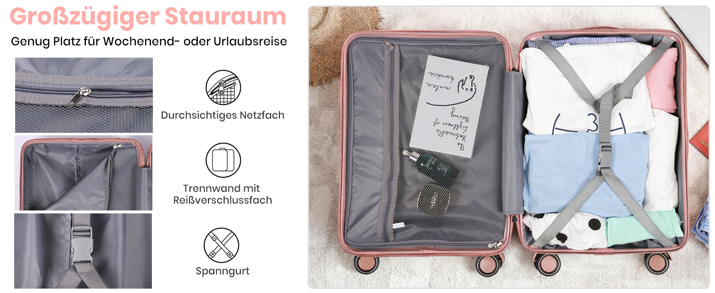 Набір валіз Tavoxda 3 шт. з TSA-замком, розкладний телескопічний ручка, великі валізи, набір для подорожей (1 шт, рожеве золото)