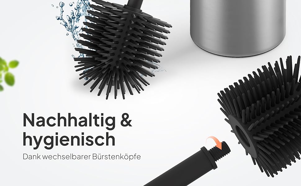 Тойлетний щітка TORBING Design з нержавіючої сталі з закритим тримачем - щітка для унітазу з силікону з ефектом лотоса - сучасний дизайн, елегантні кольори, подовжений ручка (Brushed Steel Silver)