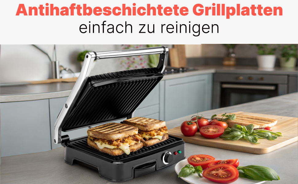 Clatronic 2000W Contact Grill | Non-Stick Grill Plates | Panini Grill Toaster | KG 3487