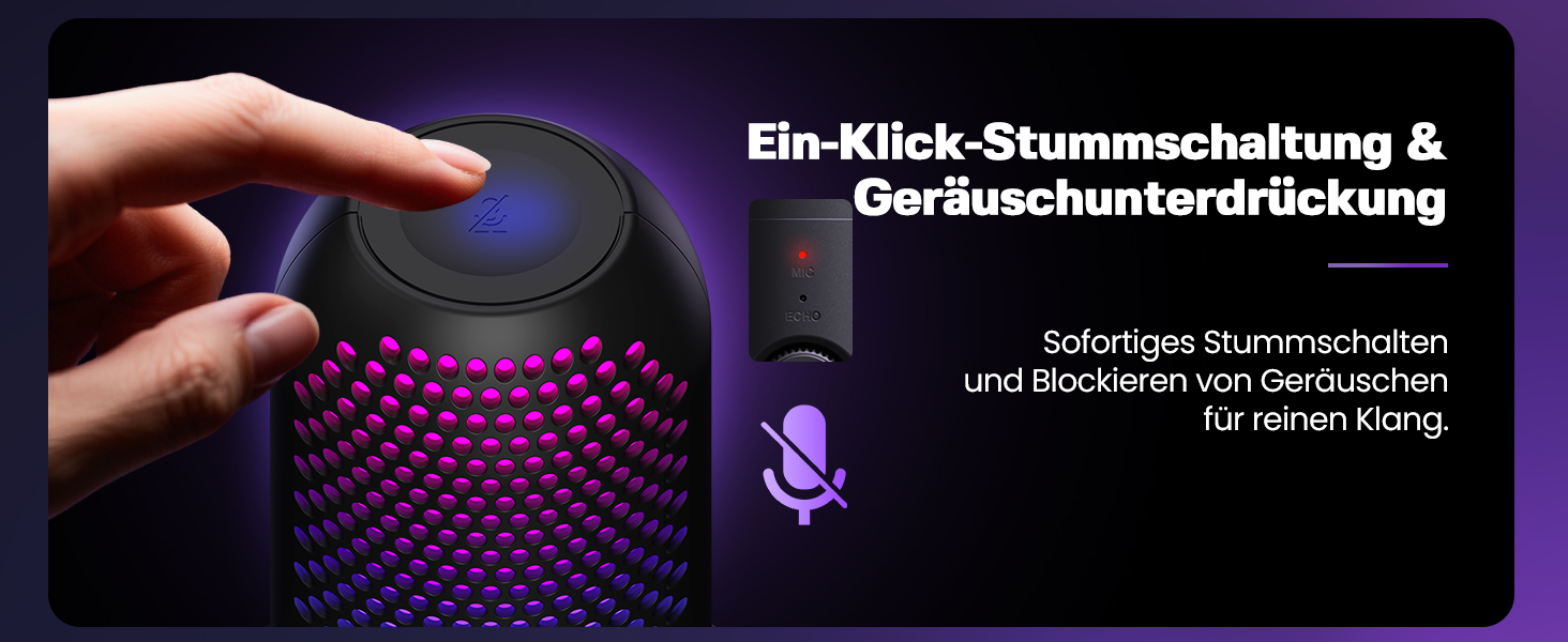 USB Мікрофон для ПК, Gaming RGB Zubehör PS4/PS5: Студійний мікрофон з регулюванням гучності, ехо та кнопкою вимкнення звуку для YouTube, Streaming, Подкастів, Windows/Mac