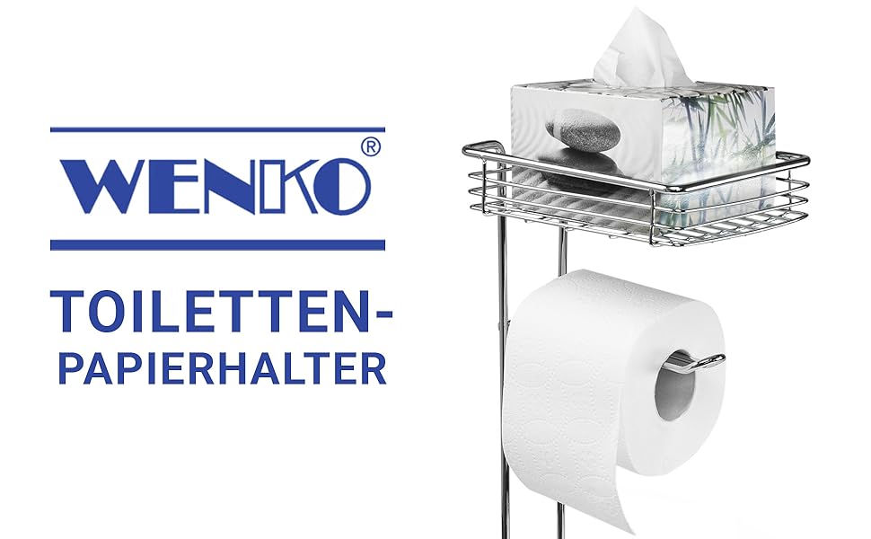 Підставка для туалетного паперу WENKO 3в1 з полицею та держателем рулонів - срібна, 16 x 59 x 18 см