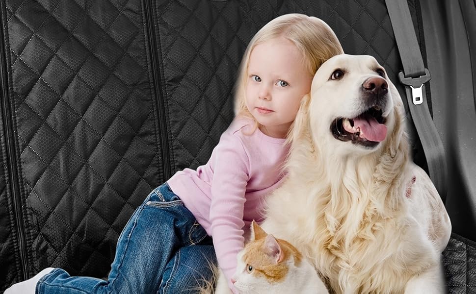 Чохол на сидіння автомобіля для собак сірого кольору, для заднього сидіння, стійкий до води, універсальний, захист салону, для авто, мінівена, SUV – ідеально для дітей та домашніх тварин, чорний, універсальний