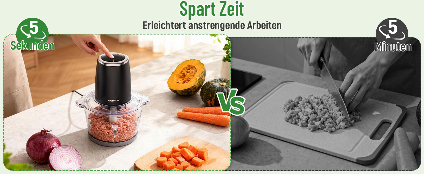 Електричний подрібнювач OUSFOT Multizerkleinerer, 1.8L, 500W, з скляною чашею. Підходить для овочів, фруктів, м'яса. Чорний.