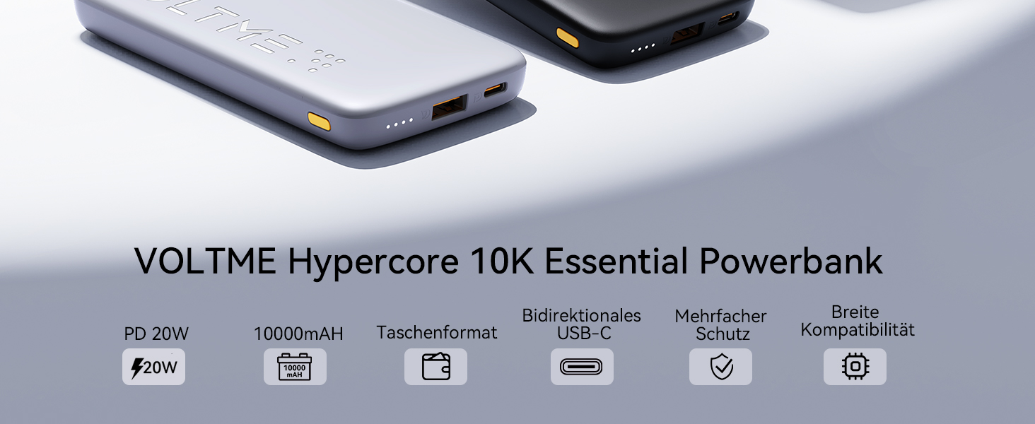 Power Bank VOLTME 10000mAh з USB C та USB A, PD3.0, LED-дисплеєм. Сумісний з iPhone, iPad, Samsung, Huawei, чорний