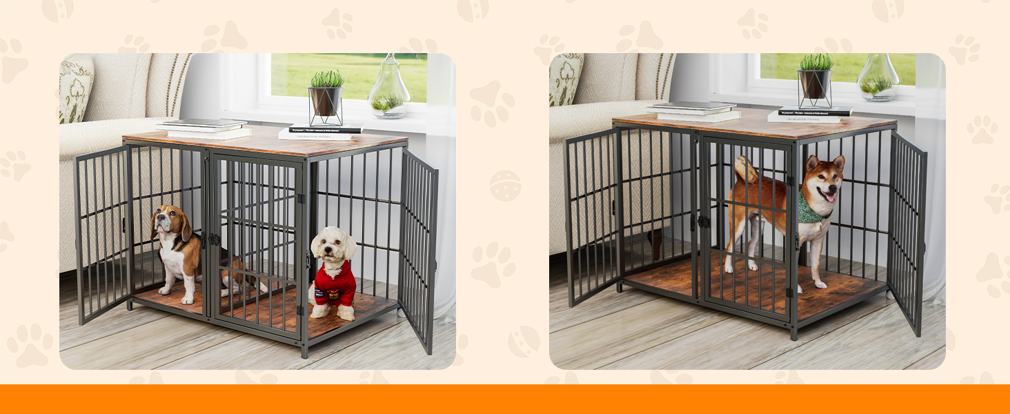 Клітка для собак BingoPaw 2 в 1: дерев'яна клітка-шафа для собак, внутрішнє використання, з роздільною перегородкою та 4 дверима, для 2 маленьких або середніх собак, розмір 90x62x68.5 см, чорна