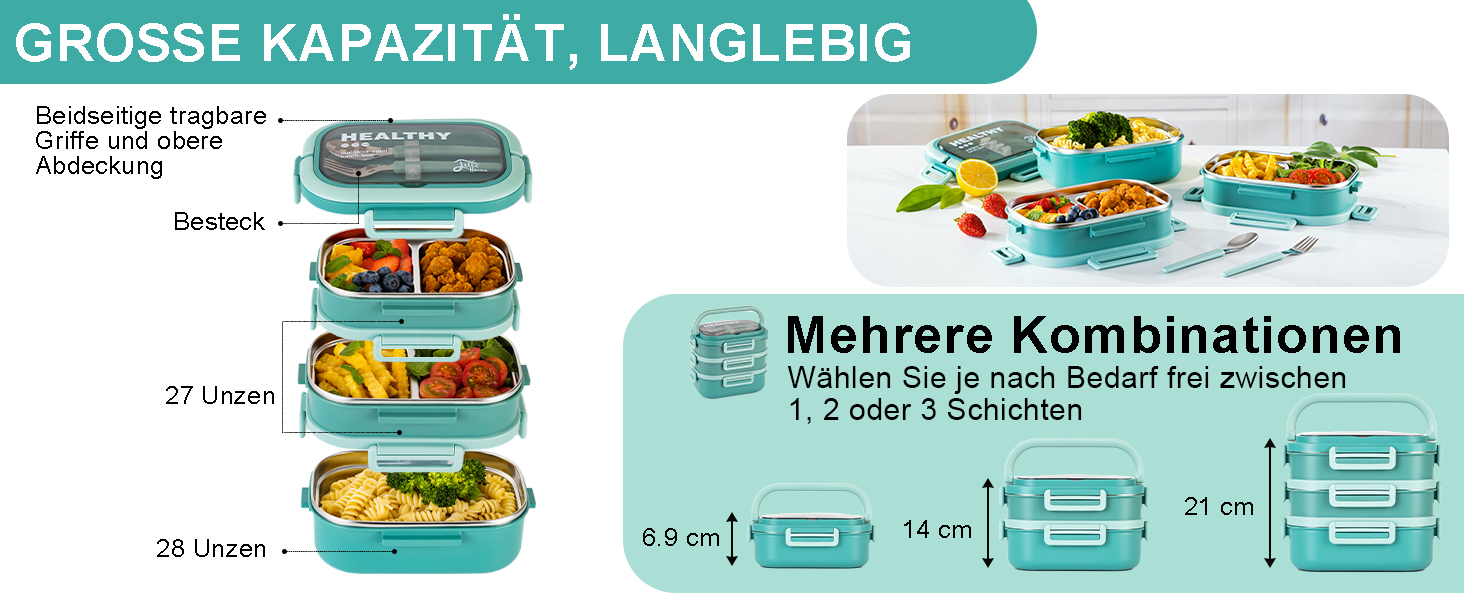 Ланчбокс Lille Home з 4 відділеннями, 1650 мл, з посудом, BPA-free, не протікає (зелений)