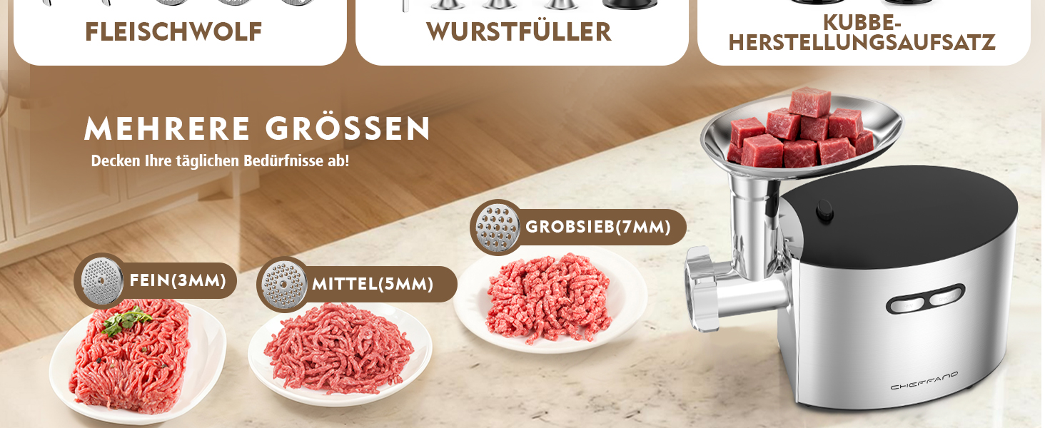 М'ясорубка електрична 2800 Вт нержавіюча сталь з насадками для ковбас та кубебе (Mg091)