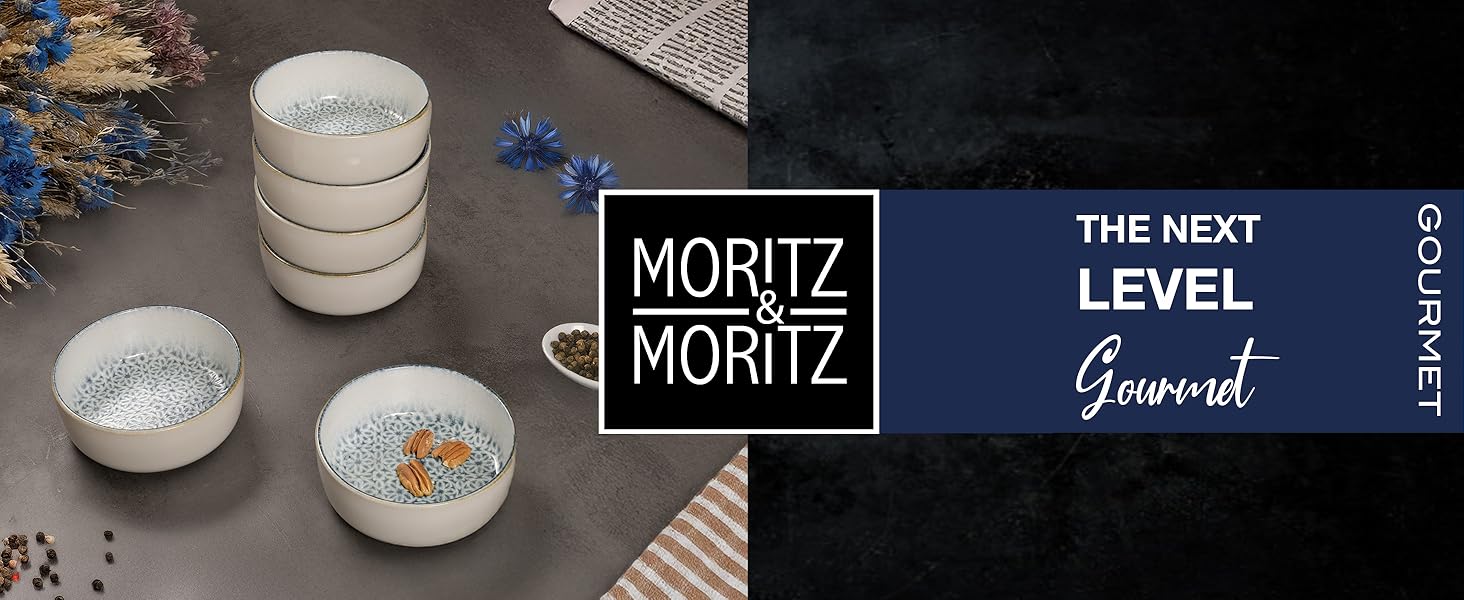 Набір мисок Moritz & Moritz ALHAMBRA 6 шт. блакитні - стильні та міцні миски з порцеляни для мюслі, супів та салатів. Можна мити в посудомийній машині, підходять для мікрохвильової печі, ідеальні для щоденного використання.