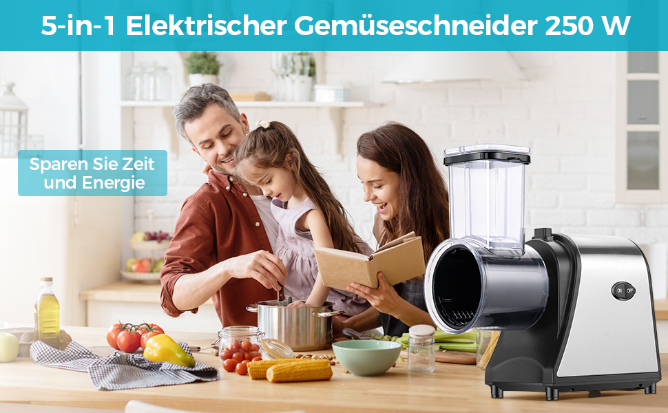 Електричний овочевий слайсер COOCHEER з нержавіючої сталі, тертка для сиру та овочів, багатофункціональний подрібнювач з 5 лезами для картоплі, моркви, цибулі