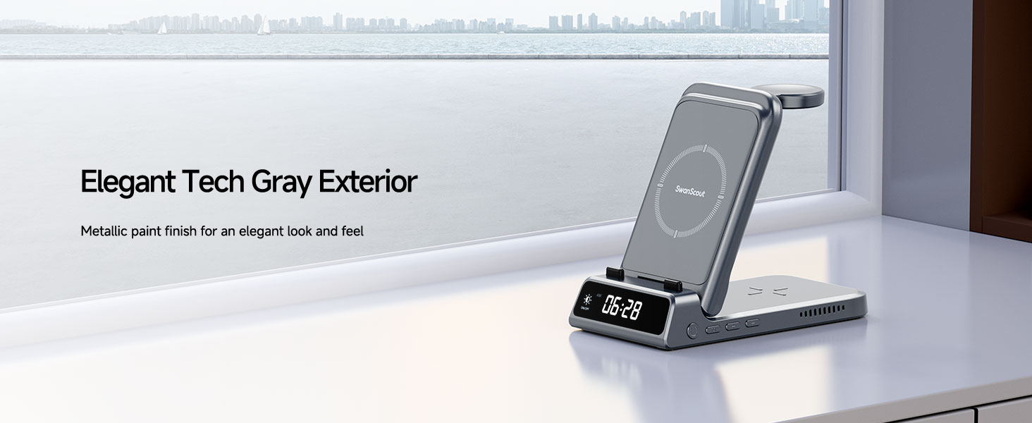 Бездротова зарядка SwanScout 703S 3-в-1 для Samsung Galaxy S25/S24/Fold 7, Watch 8/8 Classic/Ultra та Buds (Технічний сірий)