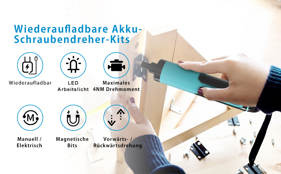 Міні акумуляторна дриль-шуруповерт Kiprim Professional ES2, 4V, 1.3Ah Li-Ion з індикатором заряду, 2 напрямки обертання, LED-підсвічування, USB-кабель для зарядки