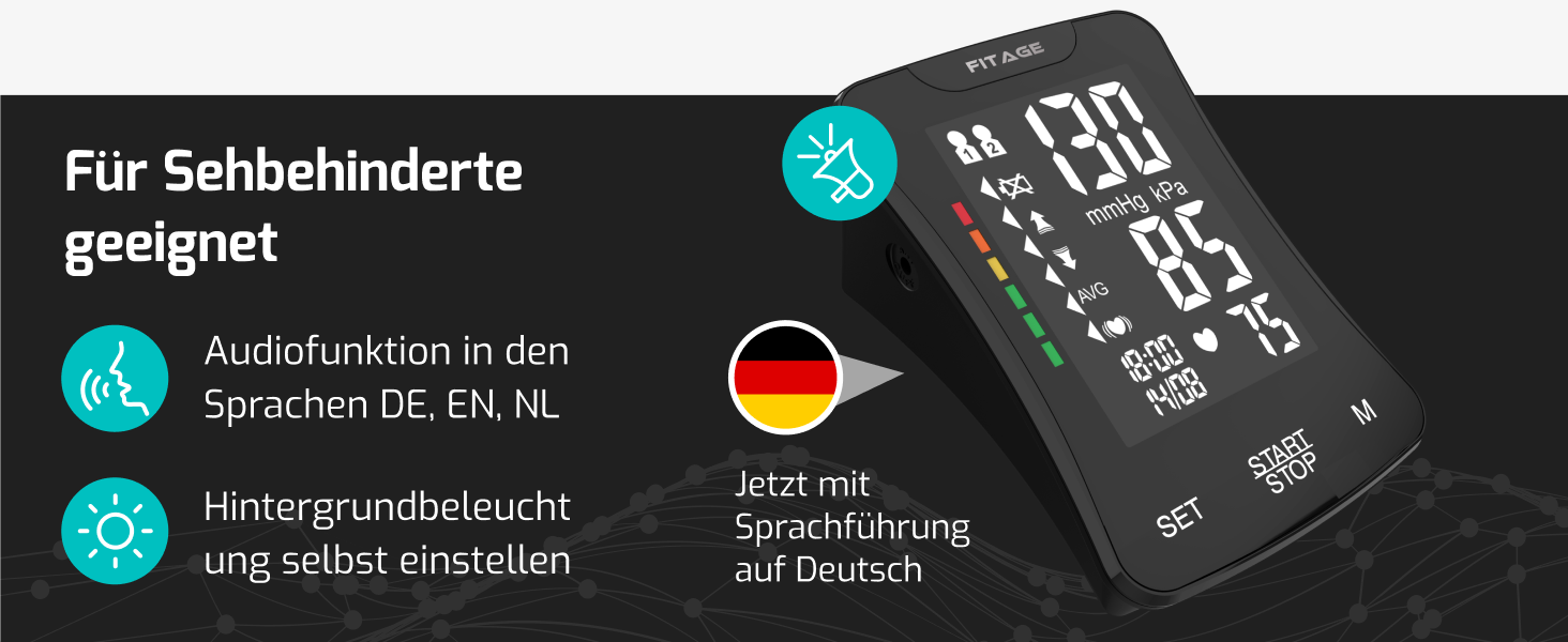Цифровий тонометр на плече Oberarm з функцією пам'яті, виявлення аритмії та вимірювання пульсу. Підходить для об'ємів плеча 22-42 см. Чорний колір