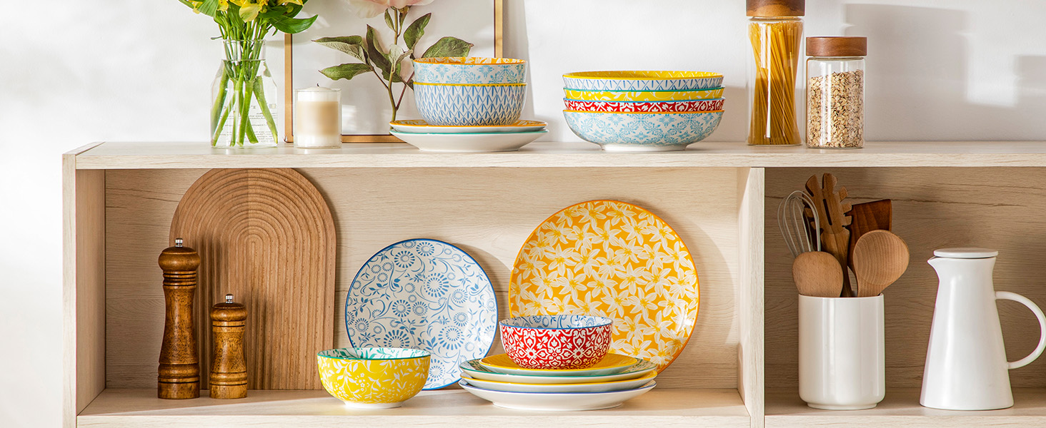 Набір посуду Vancasso Selene для 6 осіб, 24 елементи: тарілки, супові тарілки, миски, десертні тарілки, з пастельного порцеляни, мікрохвильова піч сумісна